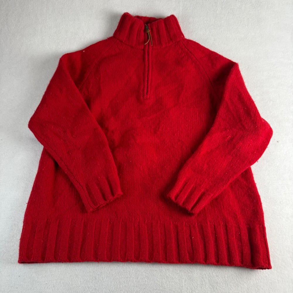 Lauren Ralph Lauren Red 100% Lambswool Quarter Zip Sweater Womens Medium Classic